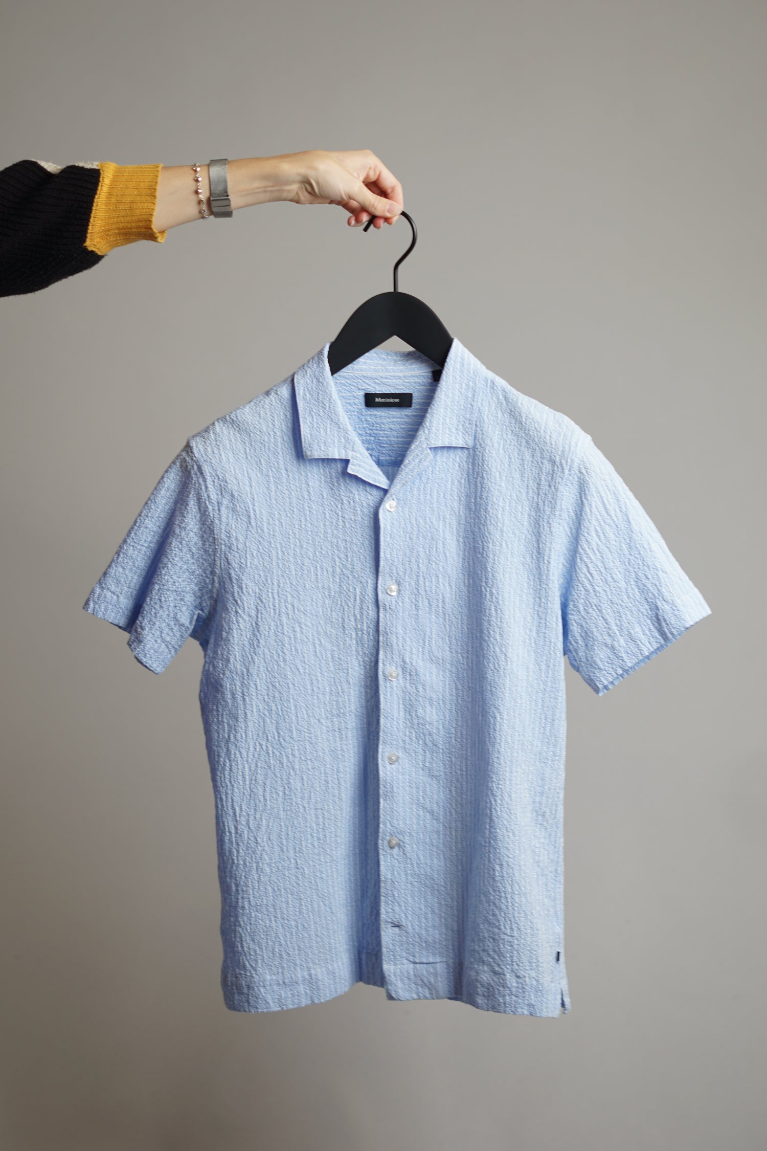 Matinique Babyblue Striped Short Sleeved Seersucker Shirt