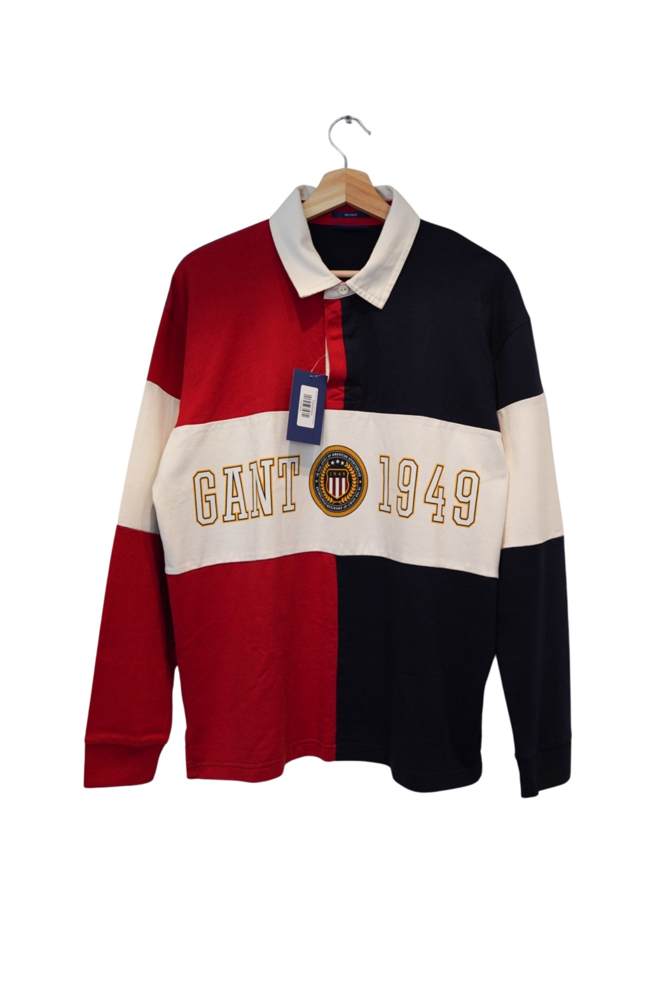 Gant Navy, Red and White Logo Print Relaxed Cotton Rugger