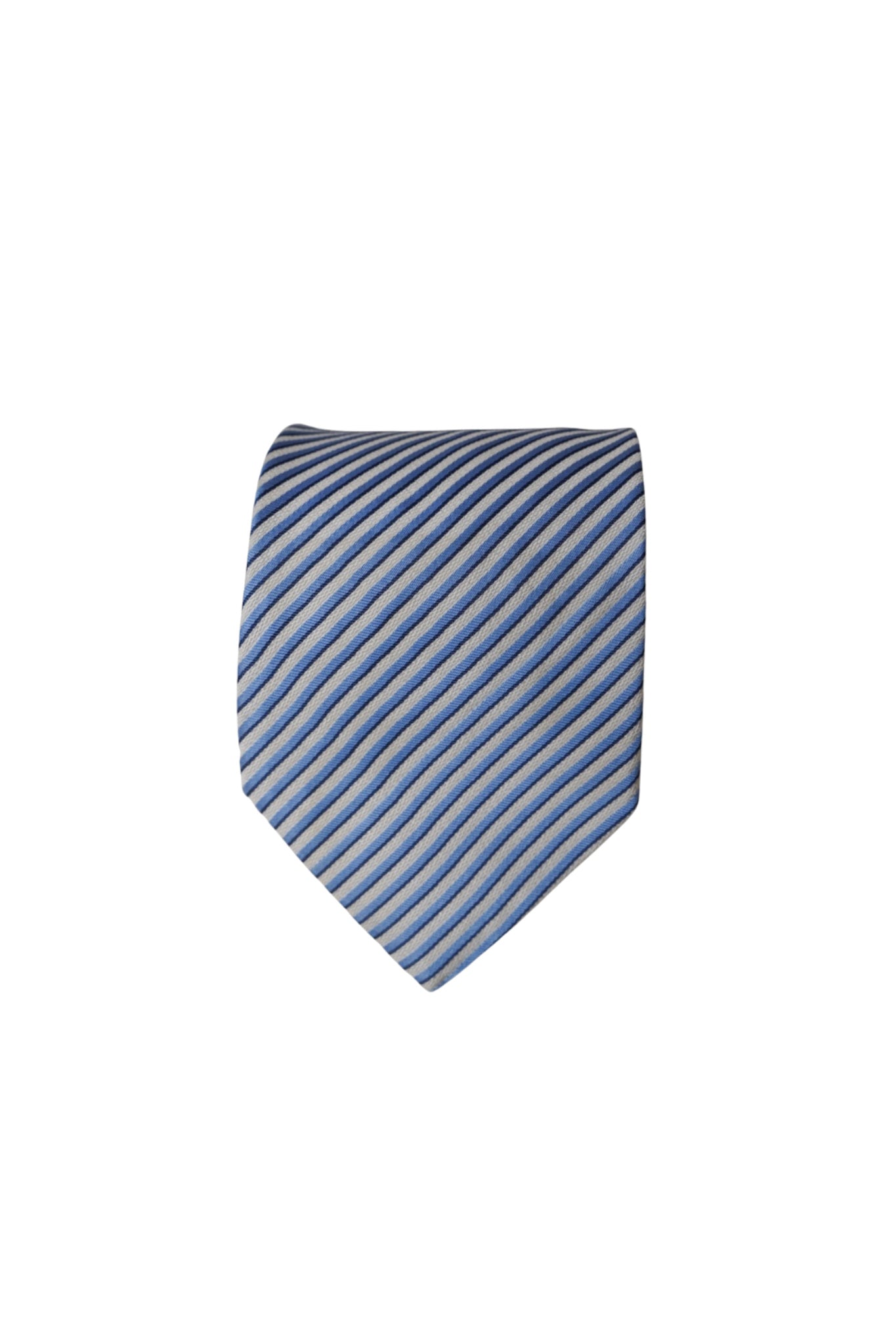 Hugo Boss Blue and White Striped Silk Tie