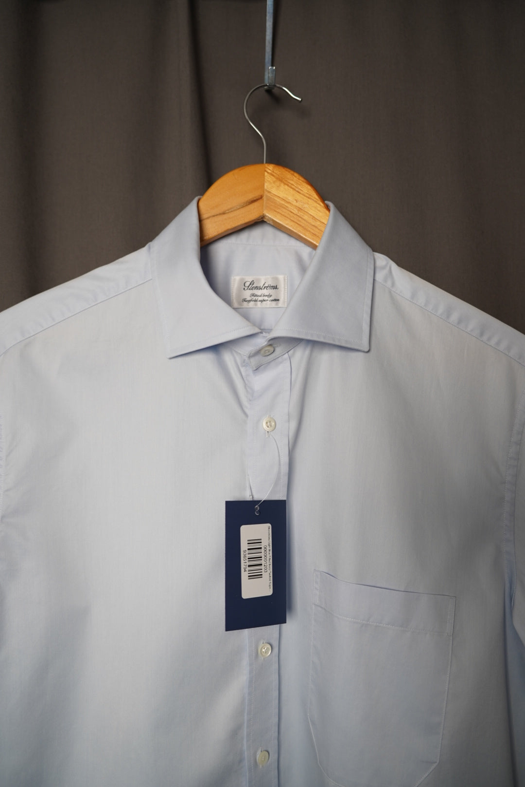 Stenströms Light Blue Fitted Body Twofold Super Cotton Short Sleeved Shirt