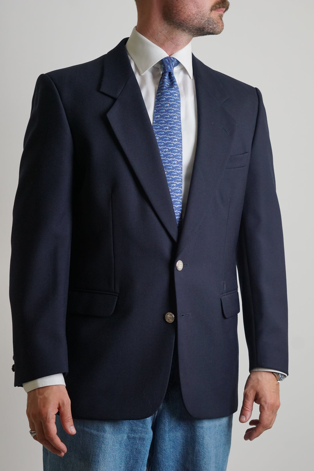 Navy Vintage Silver Button Blazer