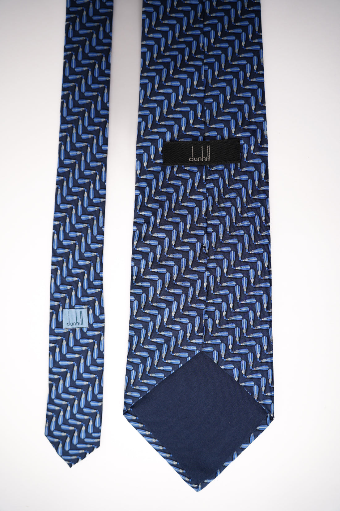 Dunhill Navy Blue Pen Print Silk Tie