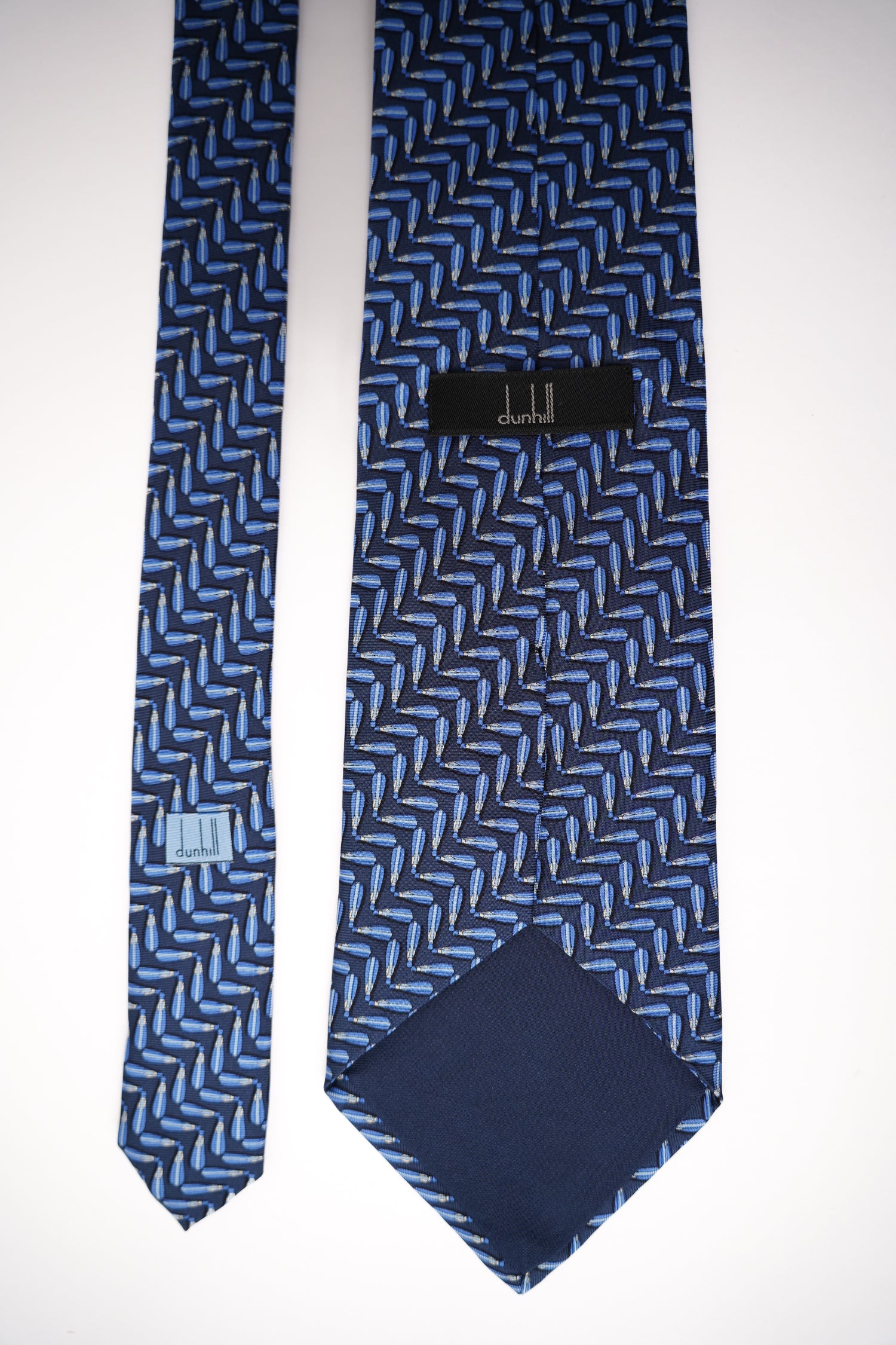 Dunhill Navy Blue Pen Print Silk Tie