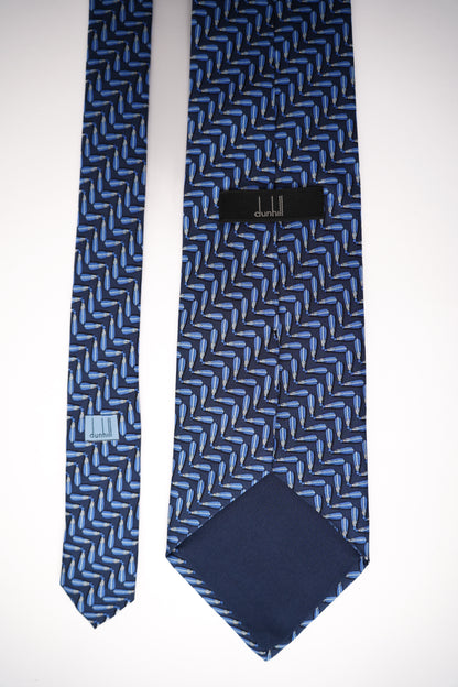 Dunhill Navy Blue Pen Print Silk Tie