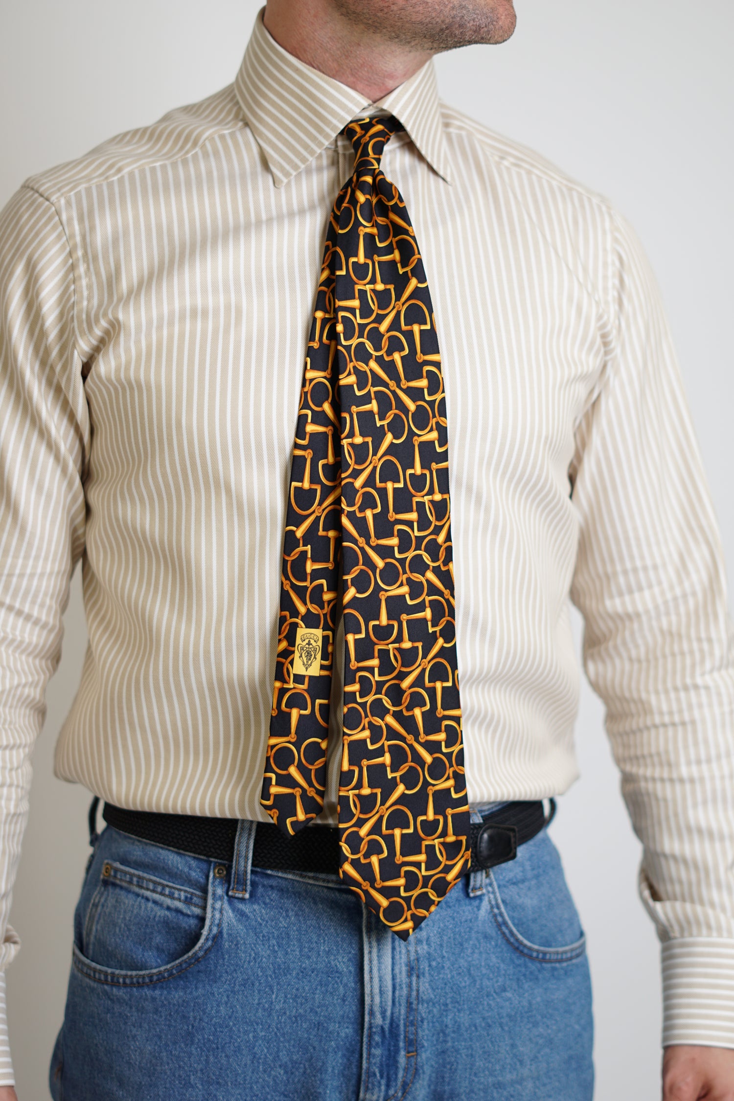 Gucci Gold Spur Chain Pattern Silk Tie