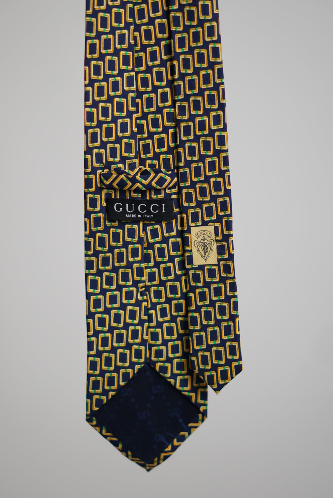 Gucci Navy and Yellow Chain Silk Tie