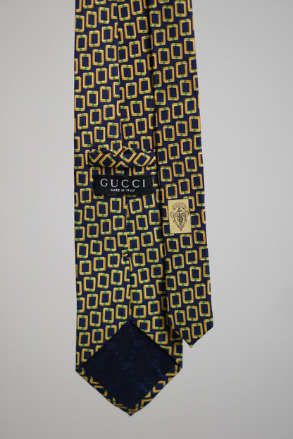 Gucci Navy and Yellow Chain Silk Tie