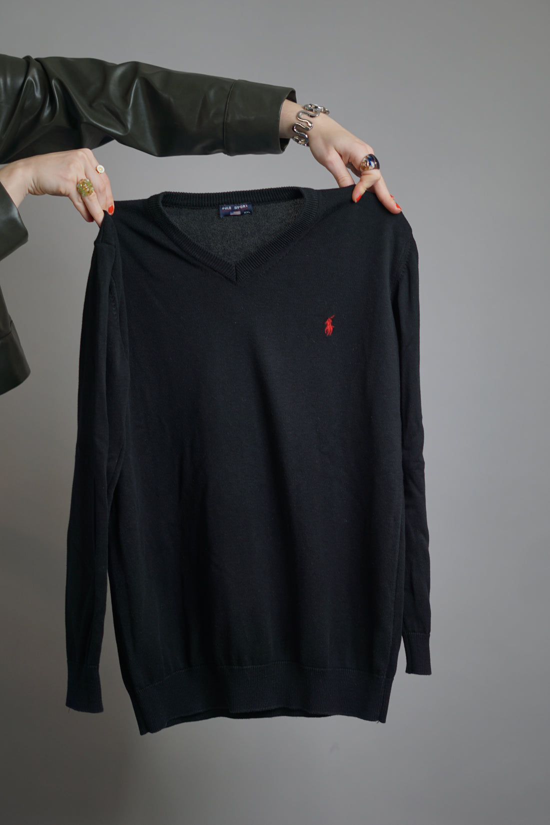 Ralph Lauren Black Cotton Polo Sport V-Neck Knit