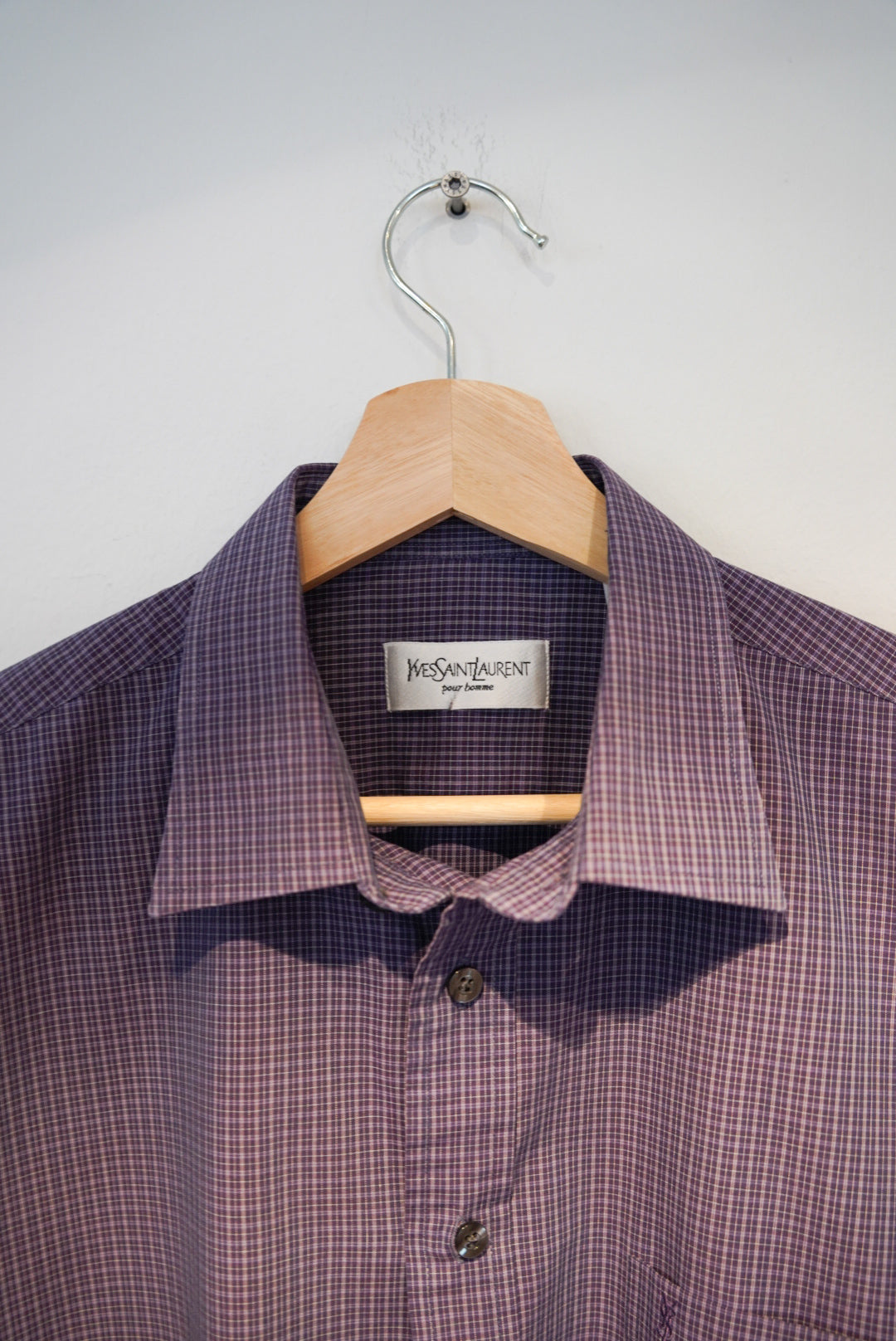 Yves Saint Laurent Purple Checkered Pour Homme Cotton Short Sleeved Shirt