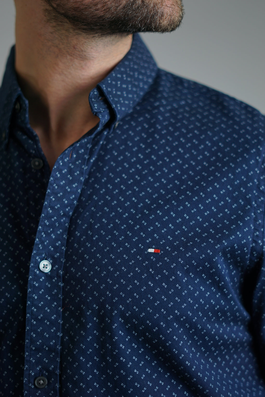 Tommy Hilfiger Navy Slim Fit White Dotted Shirt