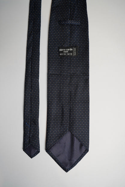 Pierre Cardin Paris Dark Blue Dotted Hand Made Silk Tie