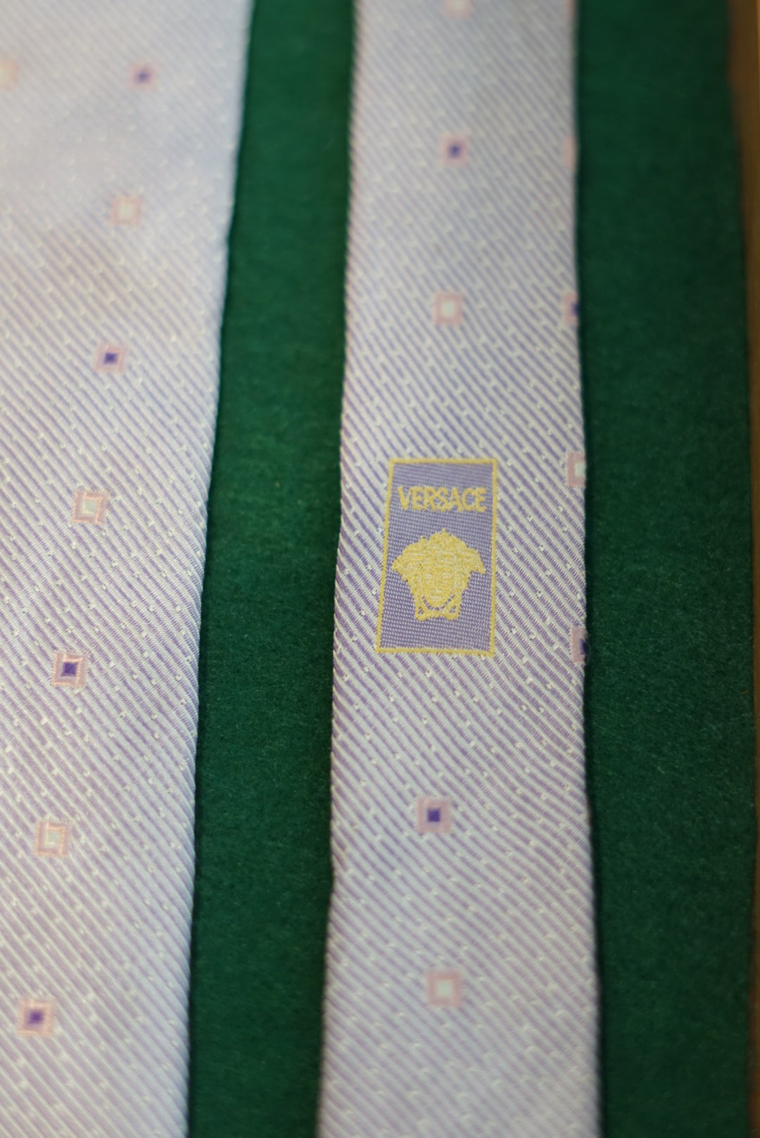 Gianni Versace Pink Striped and Square Vintage Slik Tie
