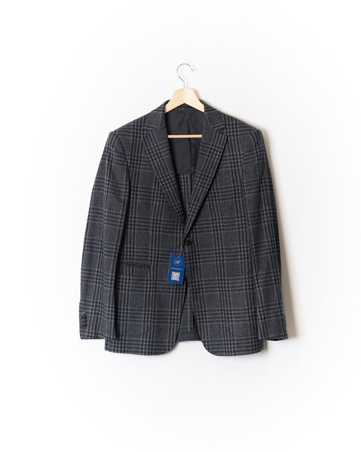 Ermenegildo Z Zegna Grey and Navy Checkered Solferino Light Sport Jacket Wool Blazer