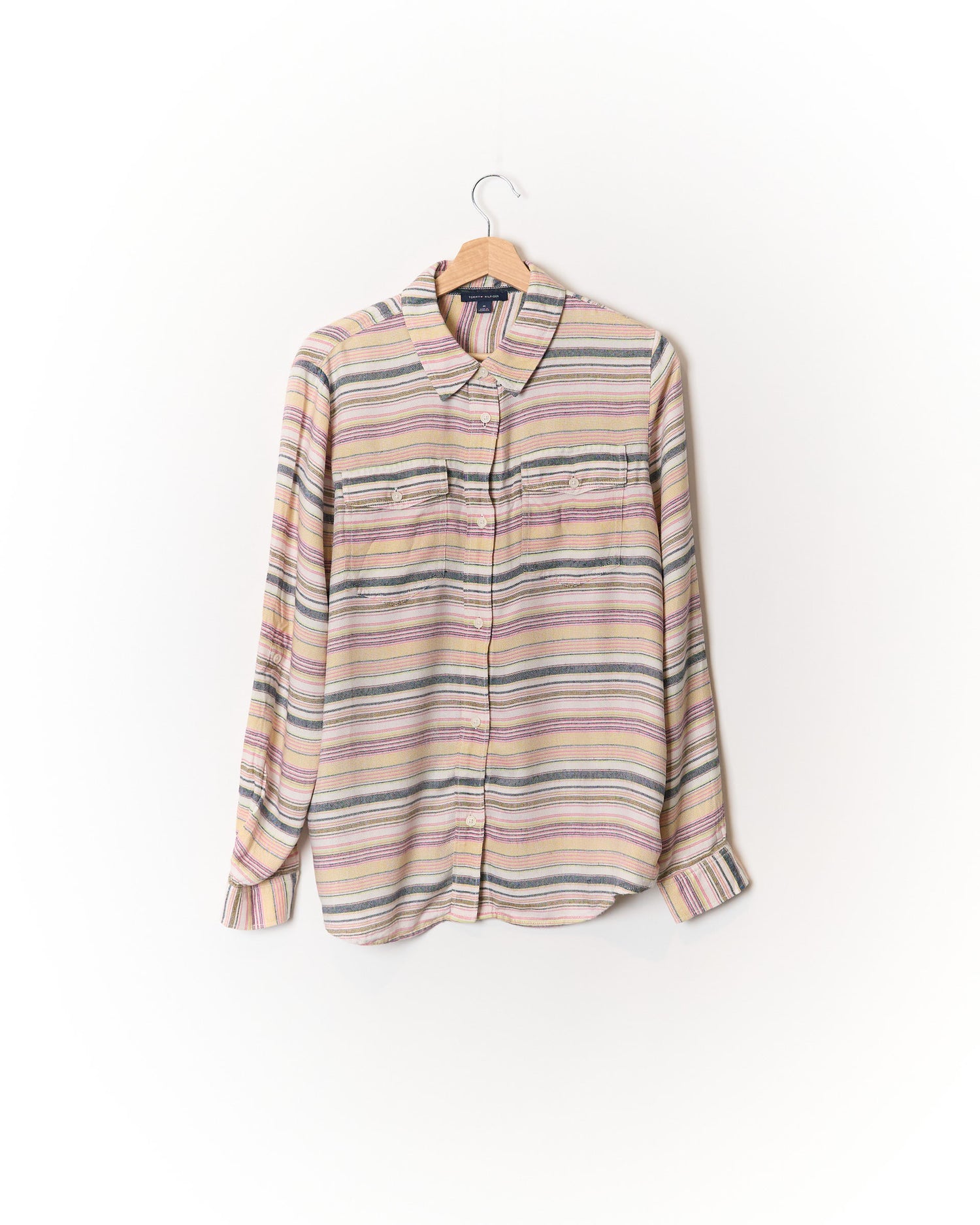 Tommy Hilfiger White, Yellow, Pink and Navy Striped Rayon Shirt