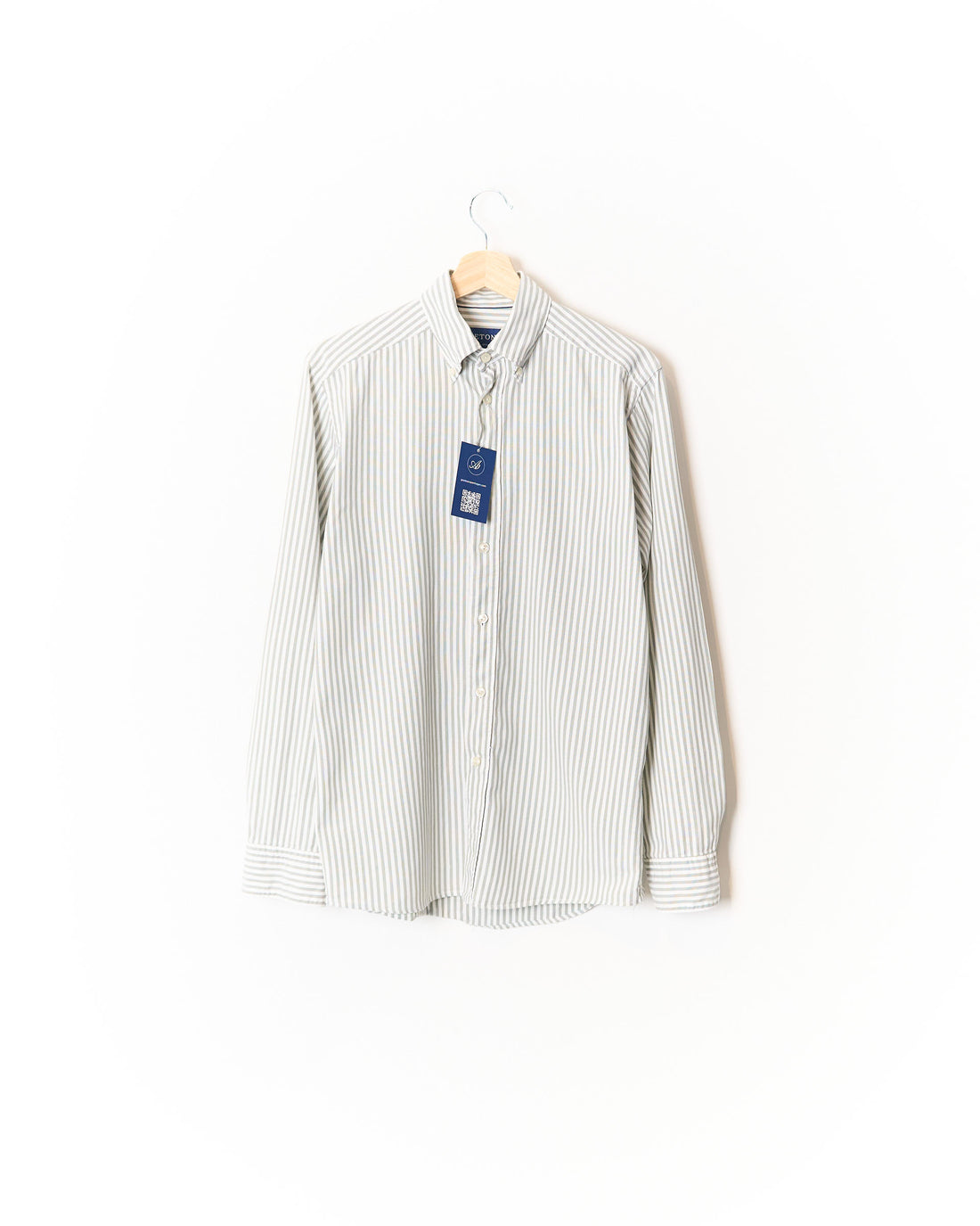 Eton Light Grey and White Striped Slim Button Down Cotton Shirt