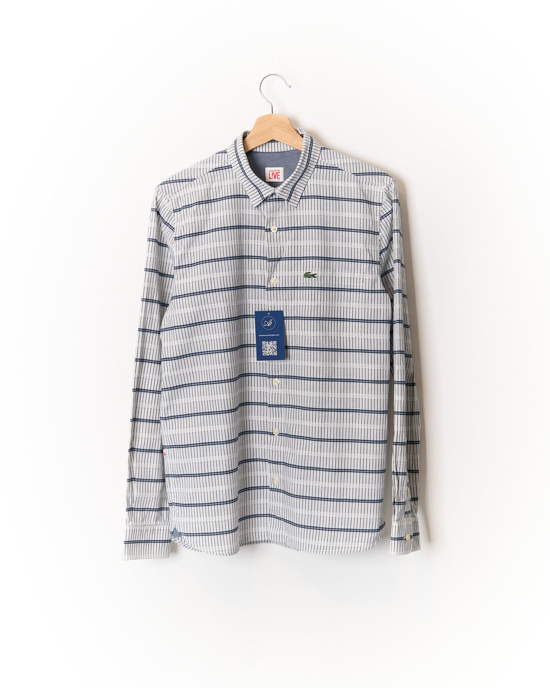 Lacoste L!ve White, Navy and Grey Cotton Shirt