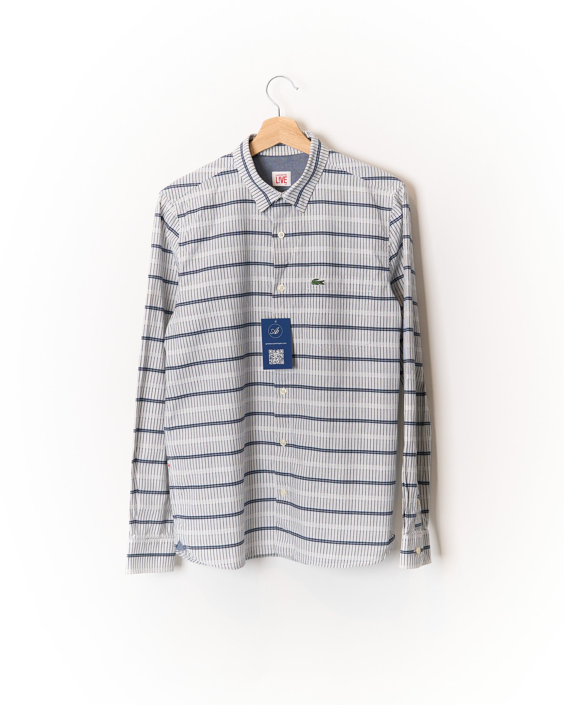 Lacoste L!ve White, Navy and Grey Cotton Shirt