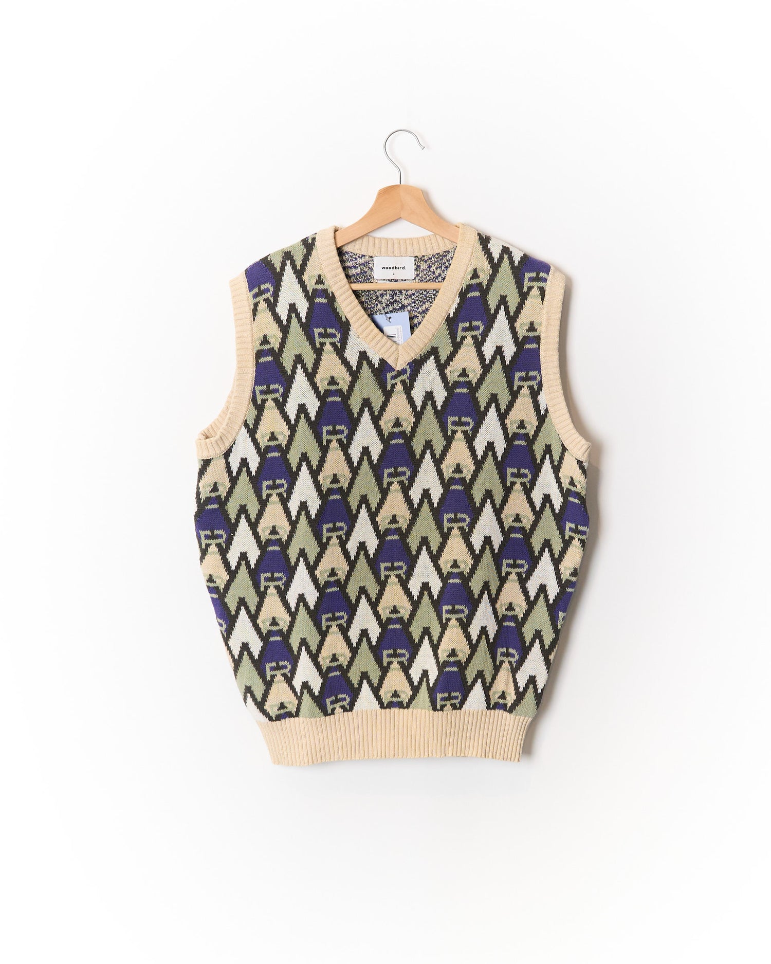 Woodbird Cream, Green and Purple Kai Mono Organic Cotton Knit Vest