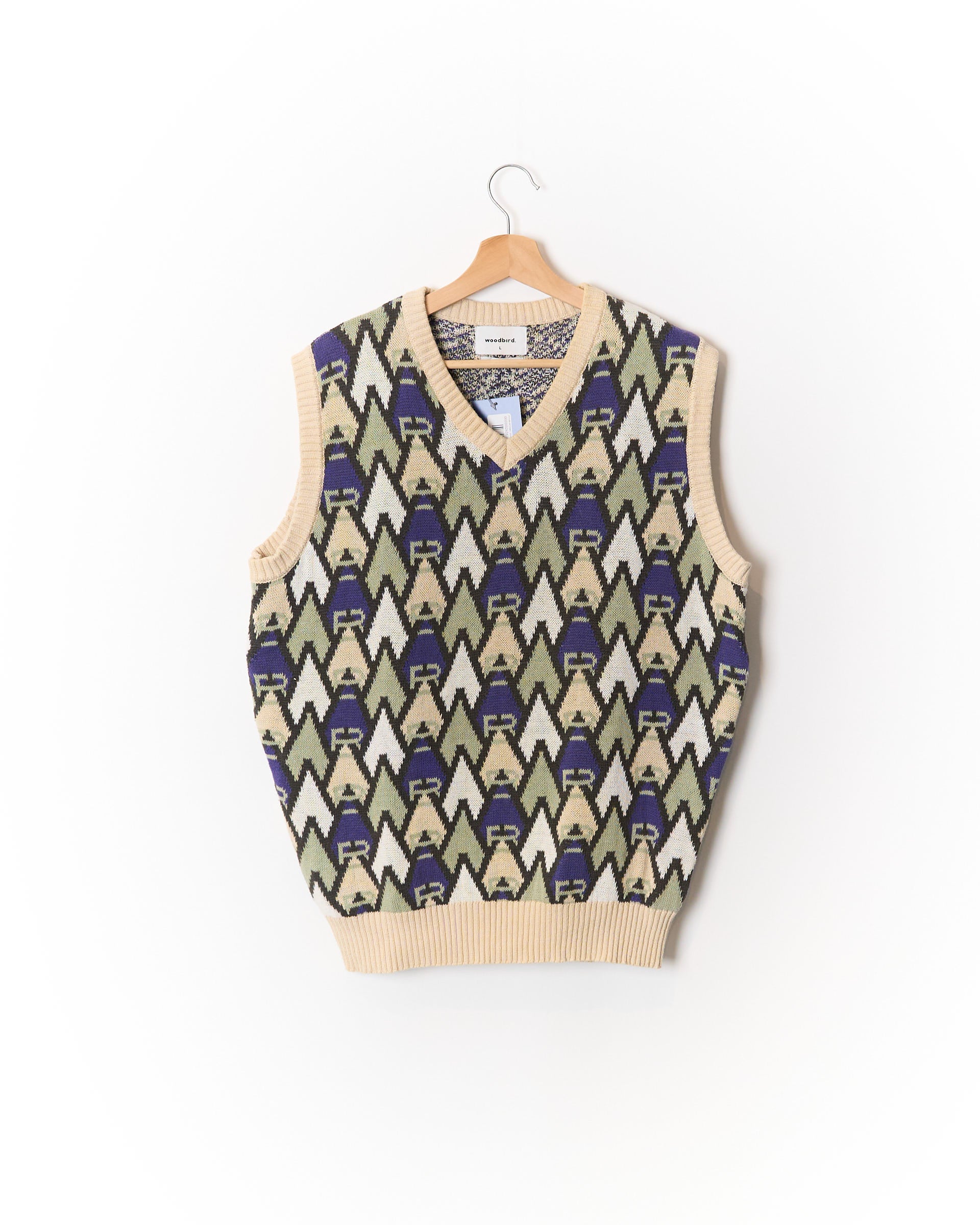 Woodbird Cream, Green and Purple Kai Mono Organic Cotton Knit Vest