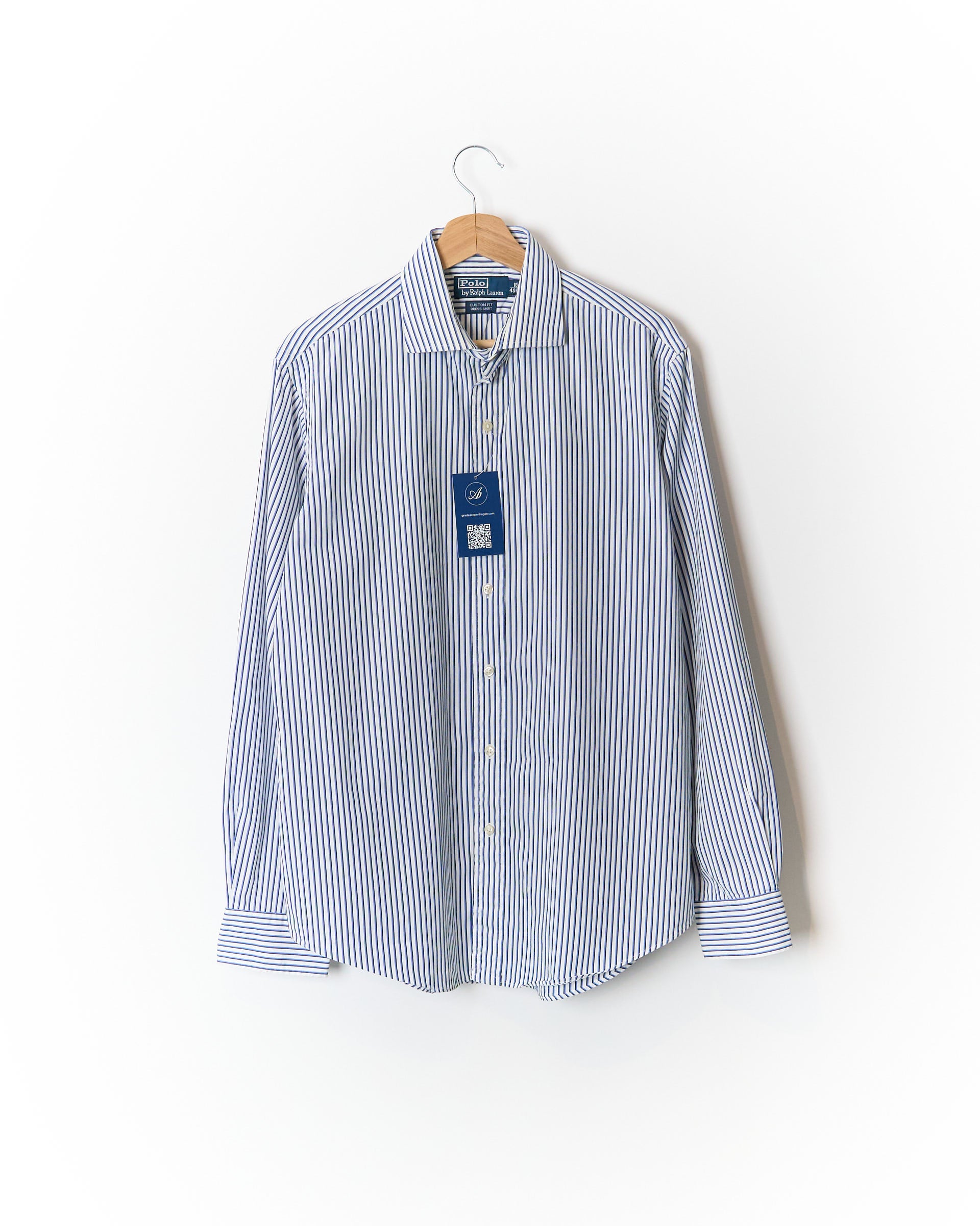 Polo Ralph Lauren White, Navy and Blue Striped Custom Fit Cotton Dress Shirt
