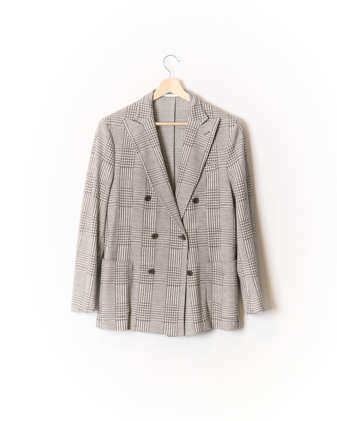 Doriani Cream and Brown Double Breasted Wool, Linen and Cashmere Sport Jacket Blazer