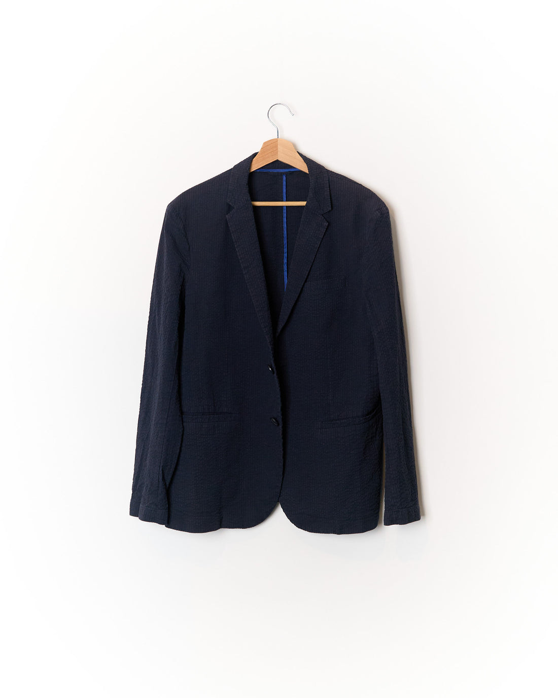 Armani Exchange Navy Seersucker Unconstructed Cotton Blazer