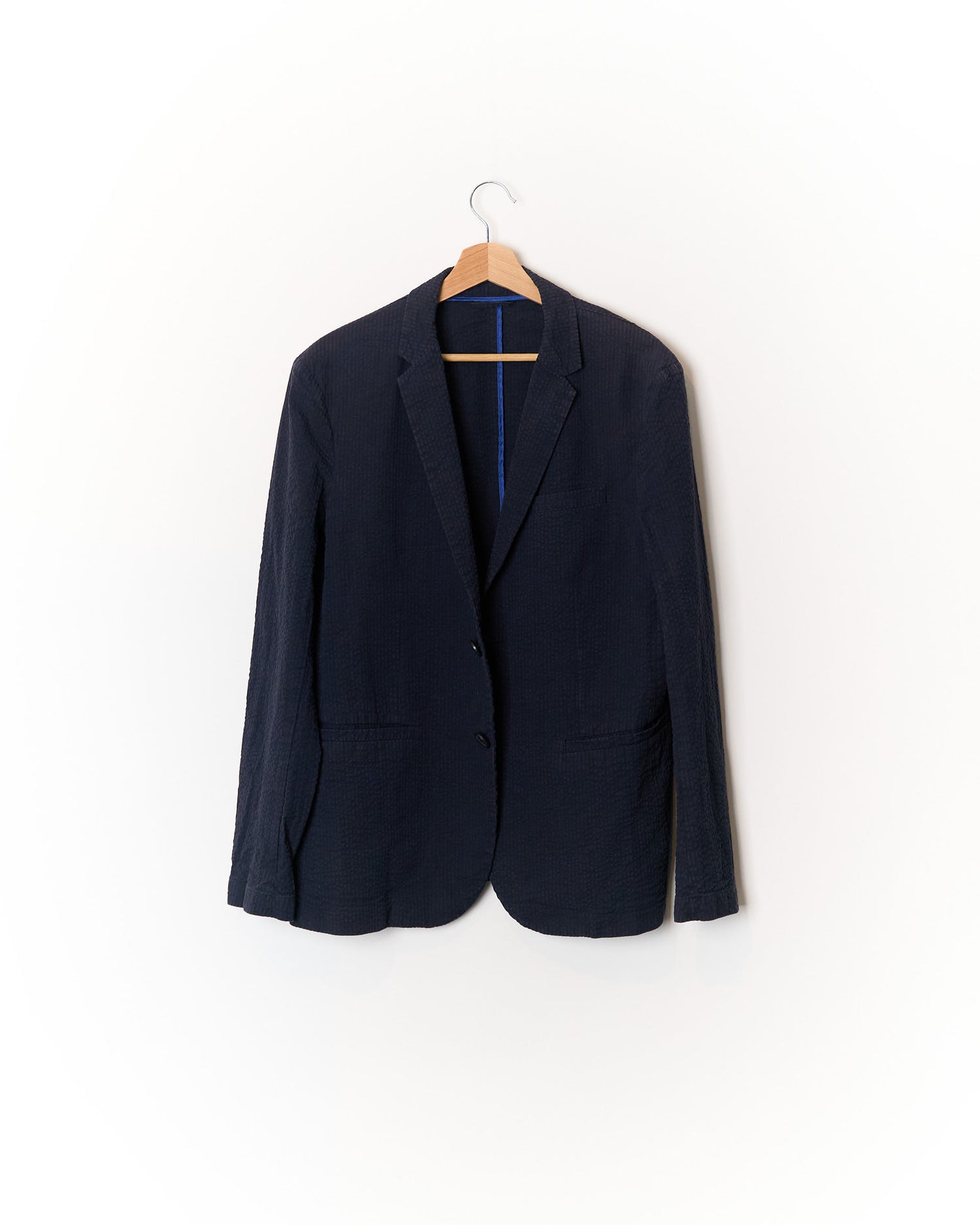 Armani Exchange Navy Seersucker Unconstructed Cotton Blazer