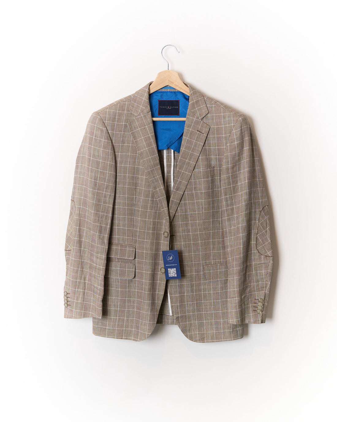 Tommy Hilfiger Tailored Brown Checkered Linen and Cotton Sport Jacket Blazer