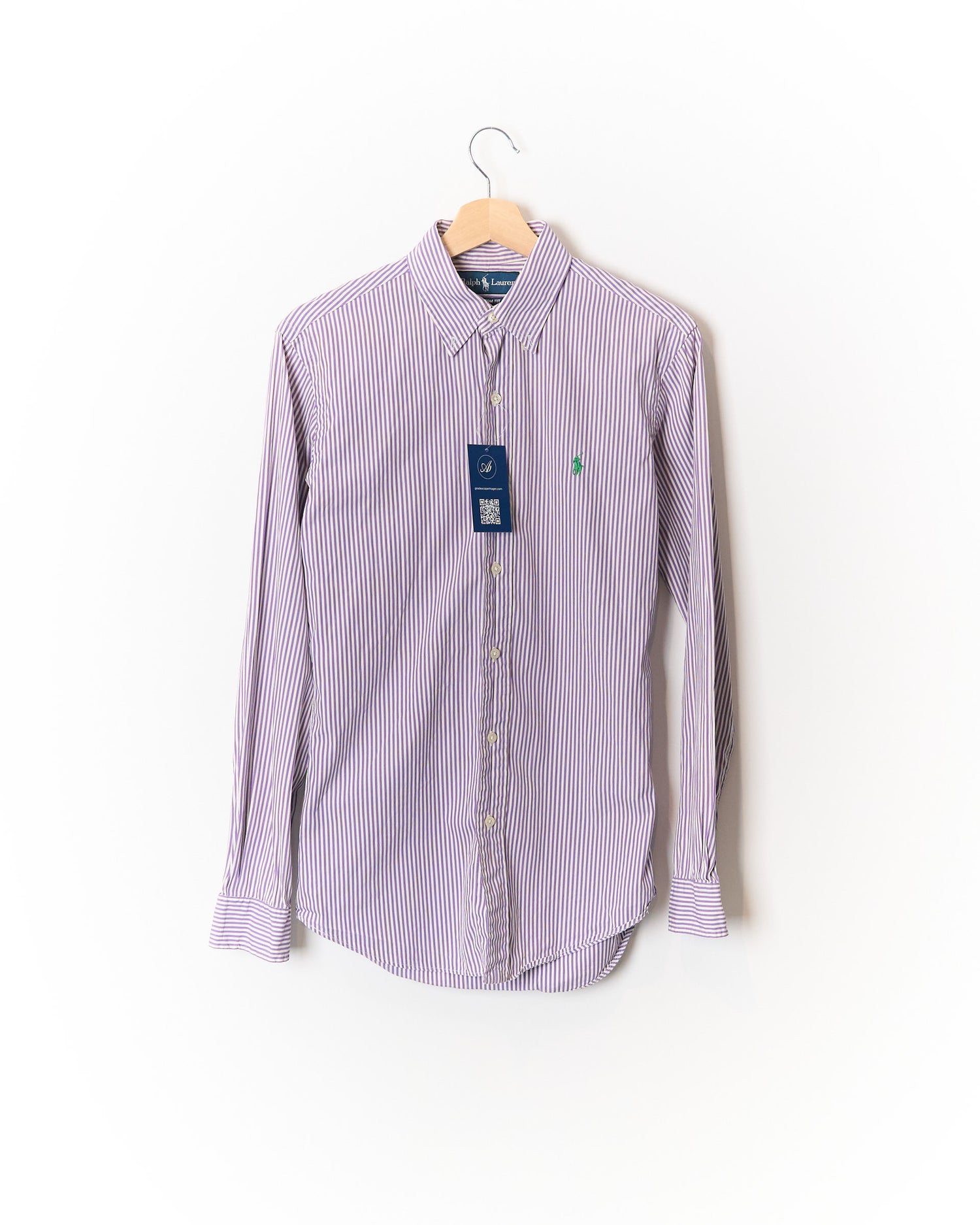 Ralph Lauren Purple and White Striped Custom Fit Button Down Cotton Shirt