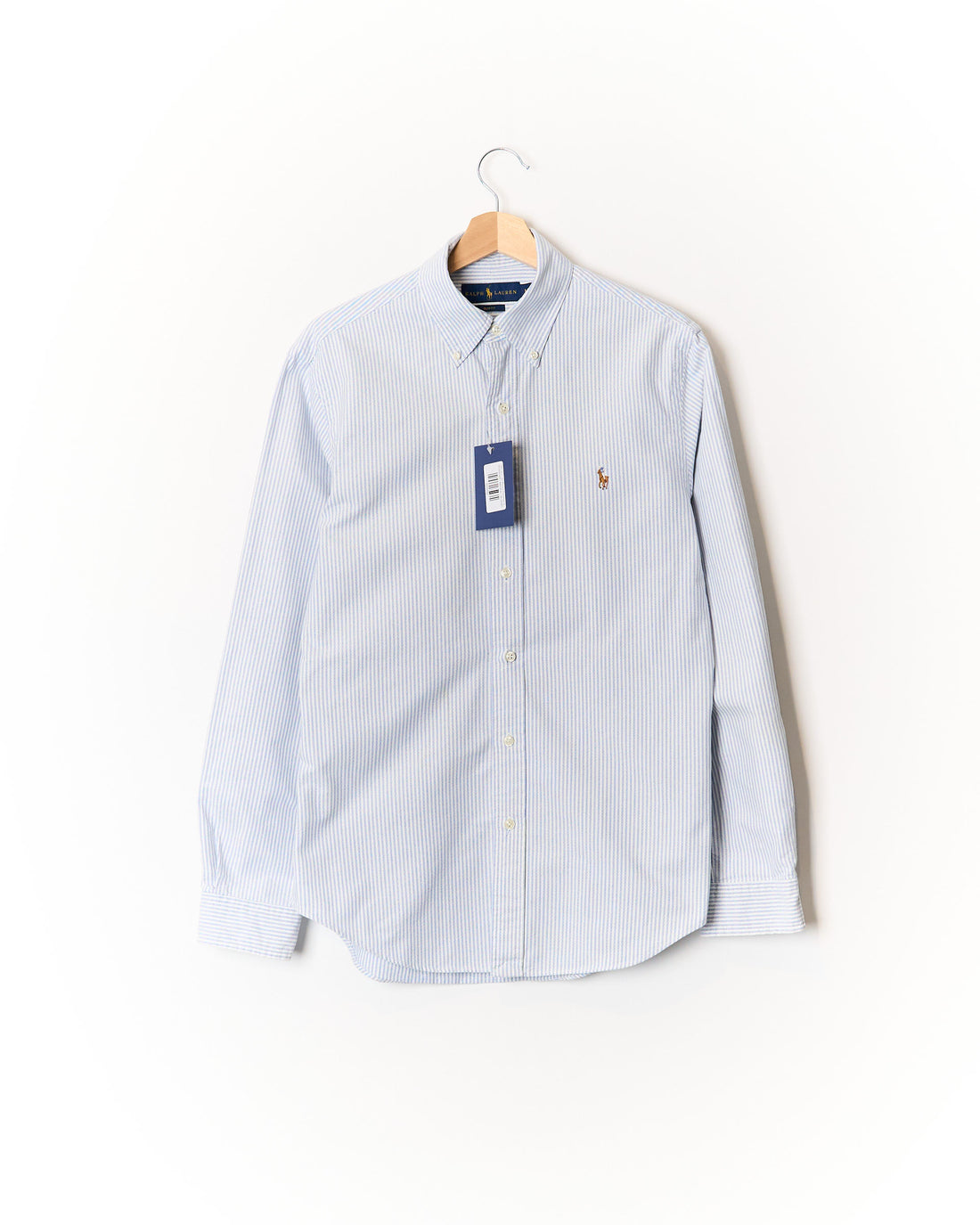 Ralph Lauren Light Blue and White Striped Slim Fit Button Down Oxford Cotton Shirt