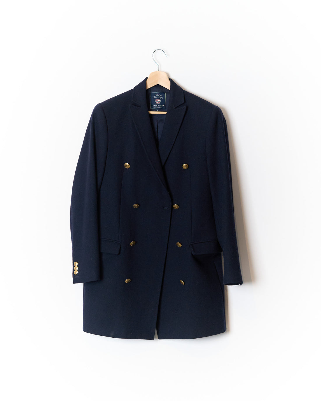 Lexington Navy Double Breasted Gold Button Wool Coat