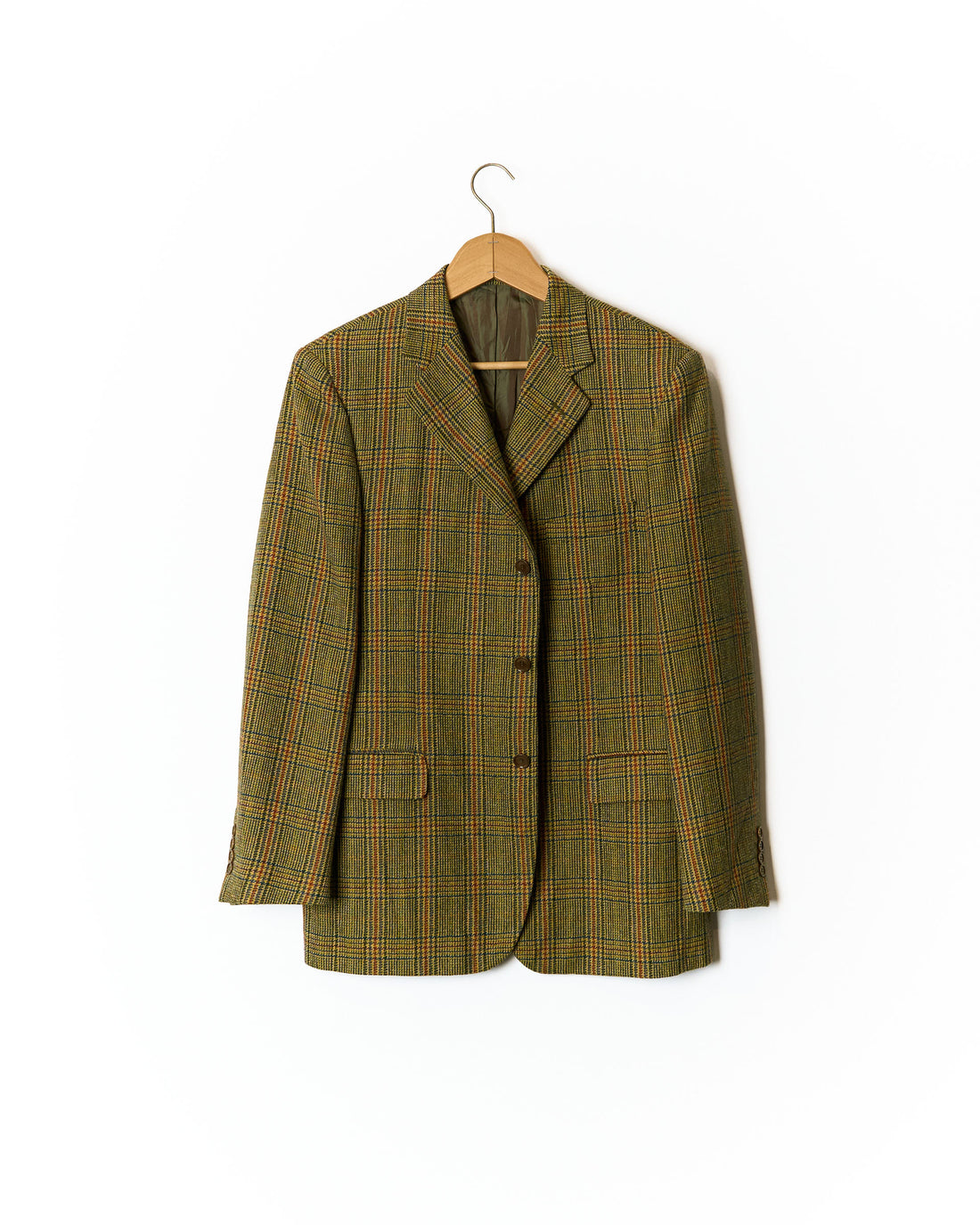 Novecento Light Brown and Green Checkered Alpaca and Wool Sport Jacket Blazer