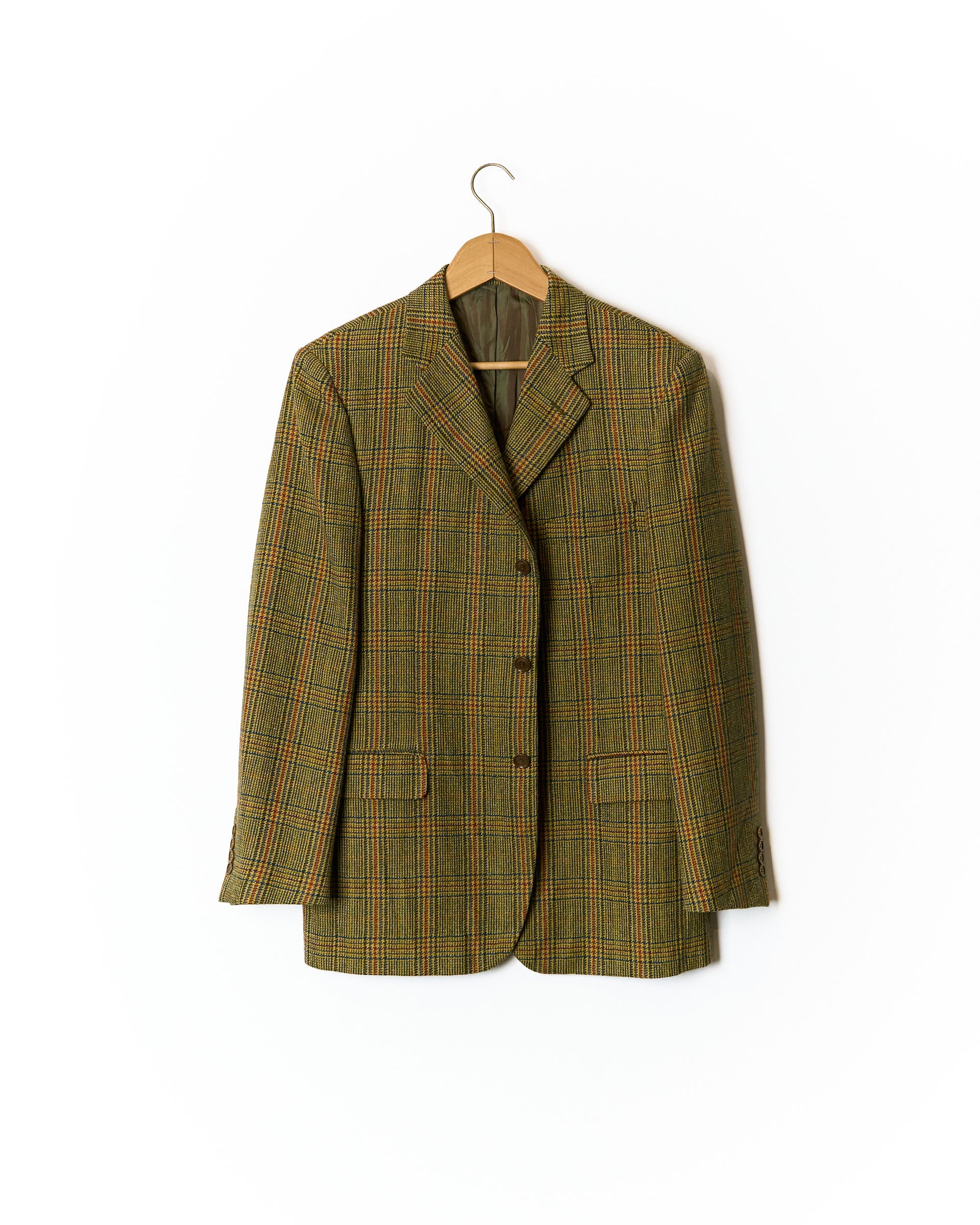 Novecento Light Brown and Green Checkered Alpaca and Wool Sport Jacket Blazer