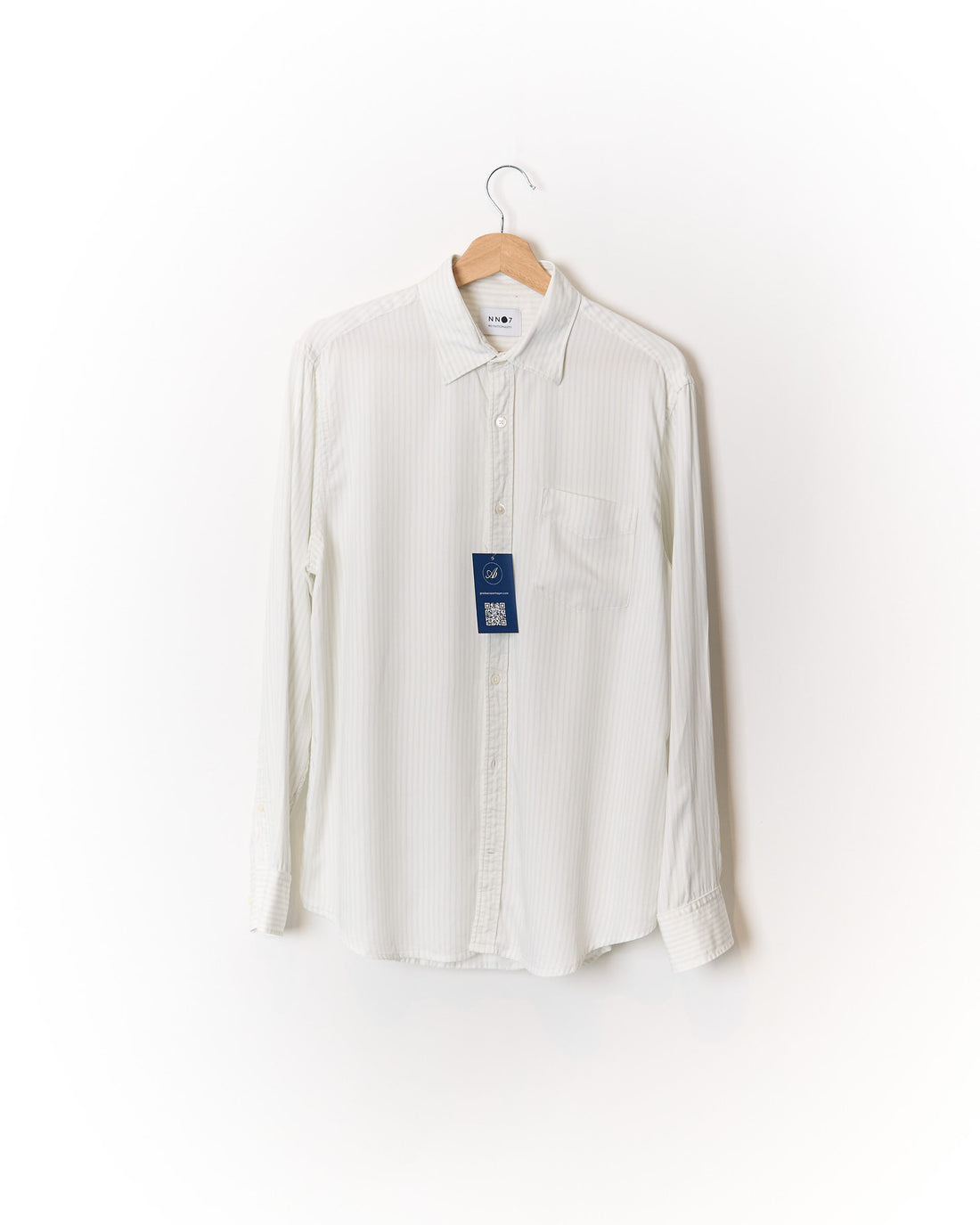 NN07 White and Light Blue Striped Regular Errico Pocket Tencel Shirt