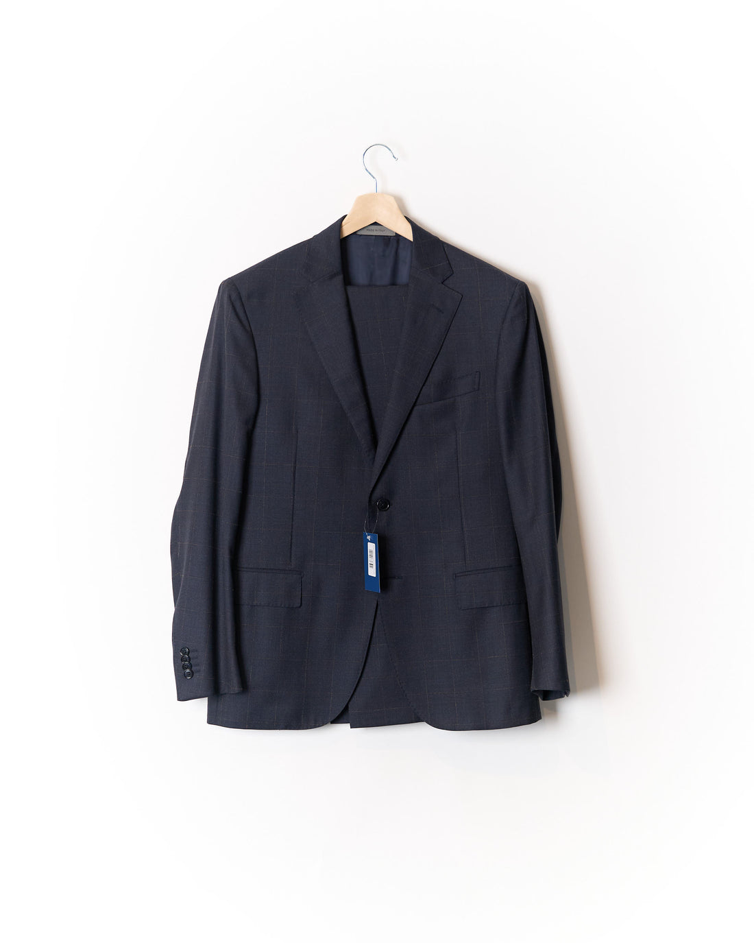 Corneliani Navy Checkered Wool Straight Leg Suit