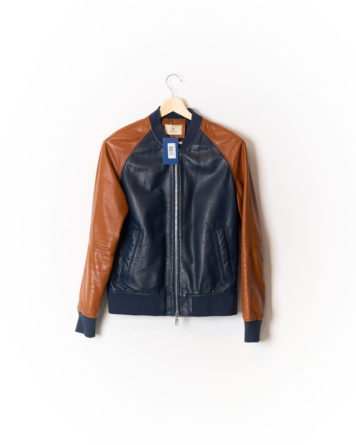 Gant Brown and Navy Full Zip Leather Jacket
