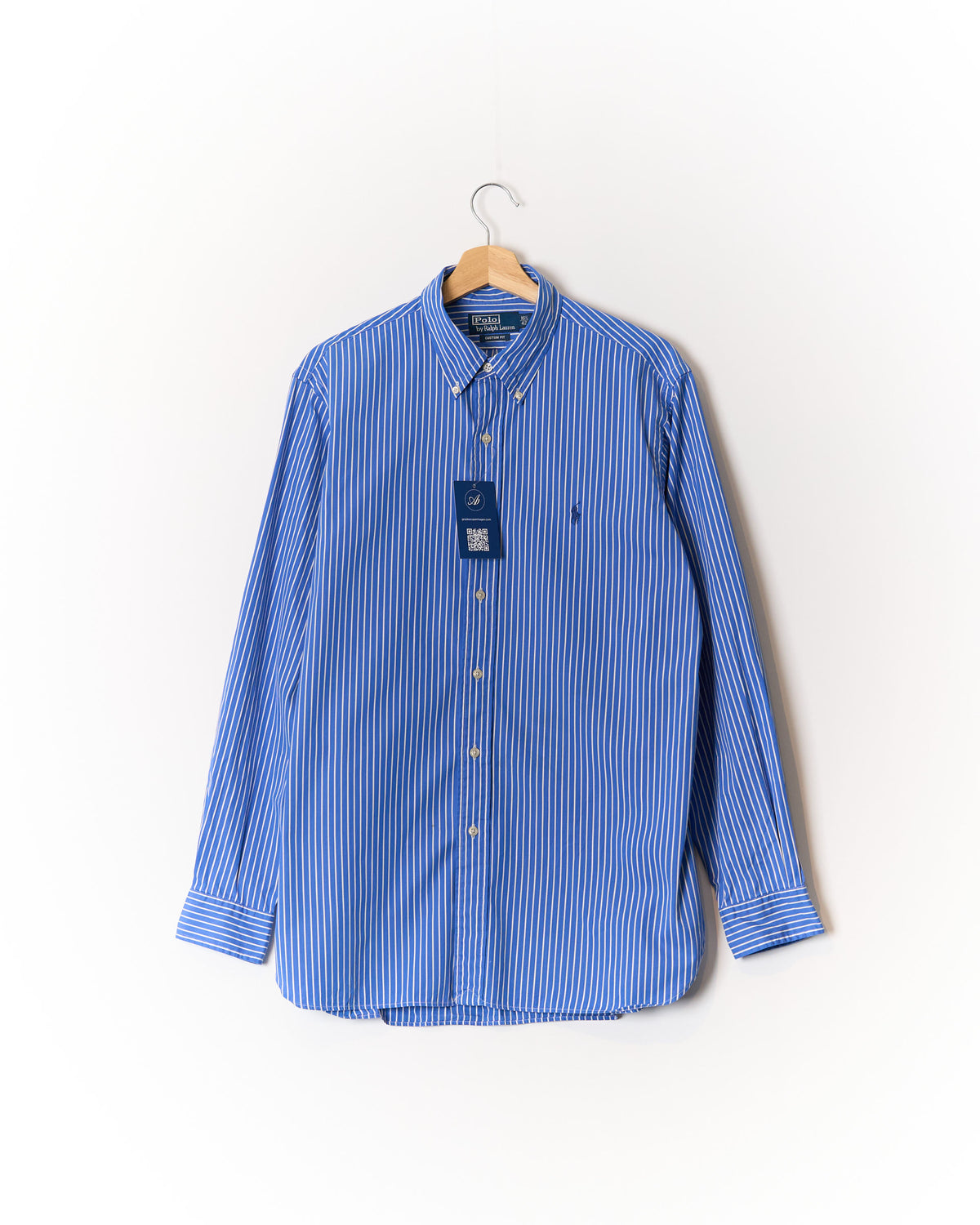 Polo Ralph Lauren Blue and White Striped Custom Fit Button Down Cotton Shirt