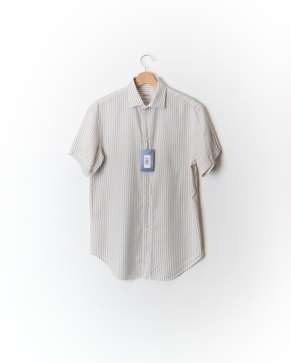 Giorgio Armani Collezioni White and Dark Grey Striped Short Sleeved Shirt