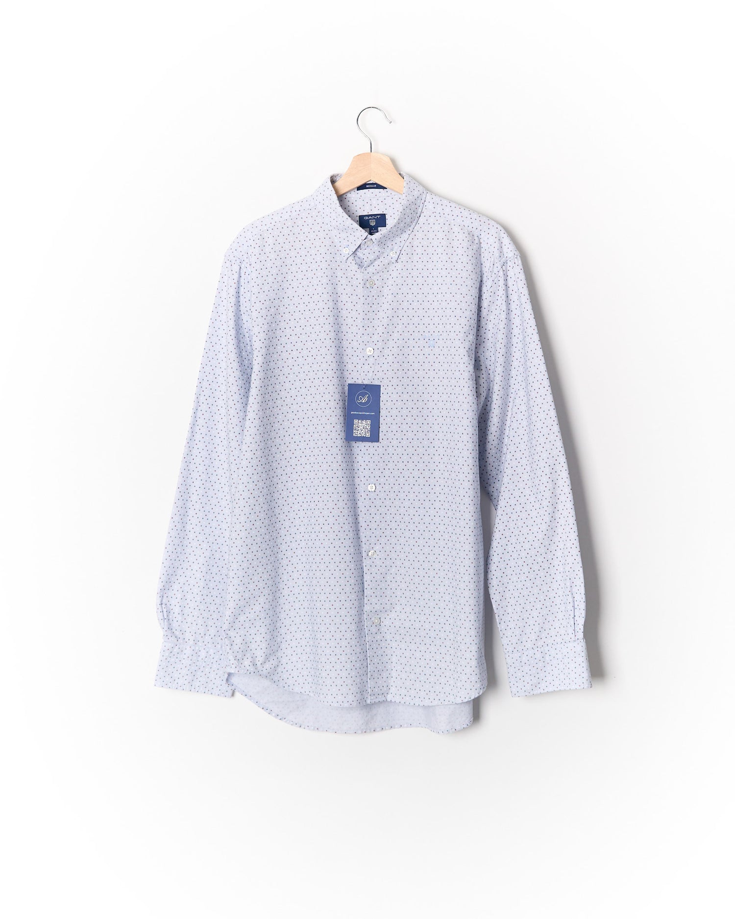 Gant Light Blue Dotted Regular Button Down Cotton Shirt