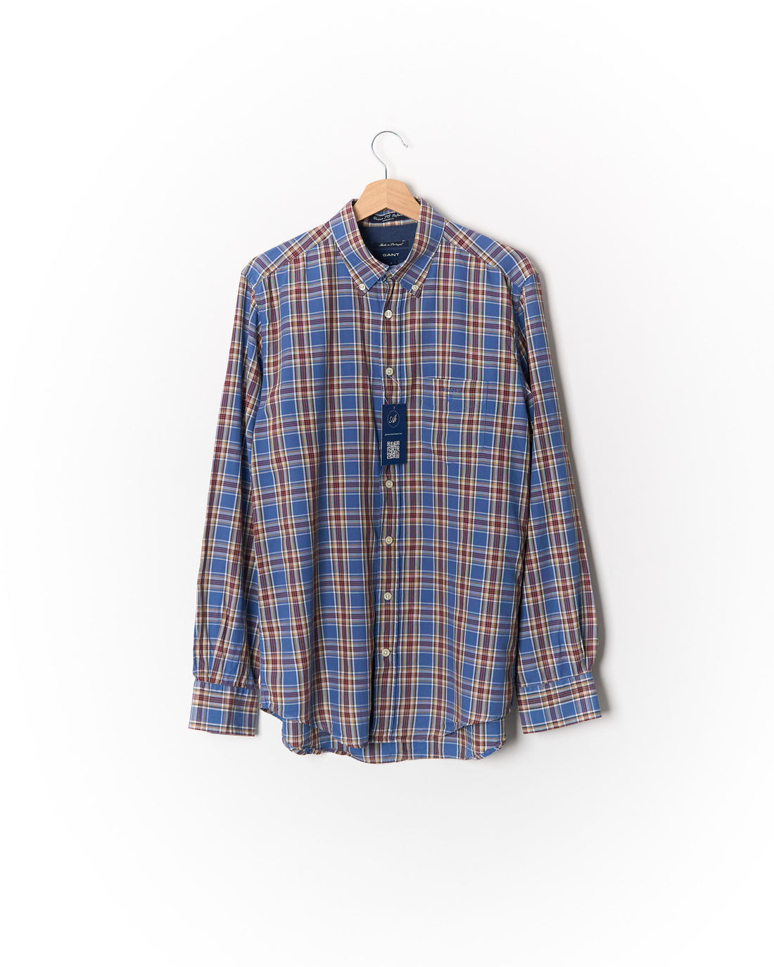 Gant Blue, Red and Yellow Checkered Cooper LQ Oxford Regular Button Down Cotton Shirt