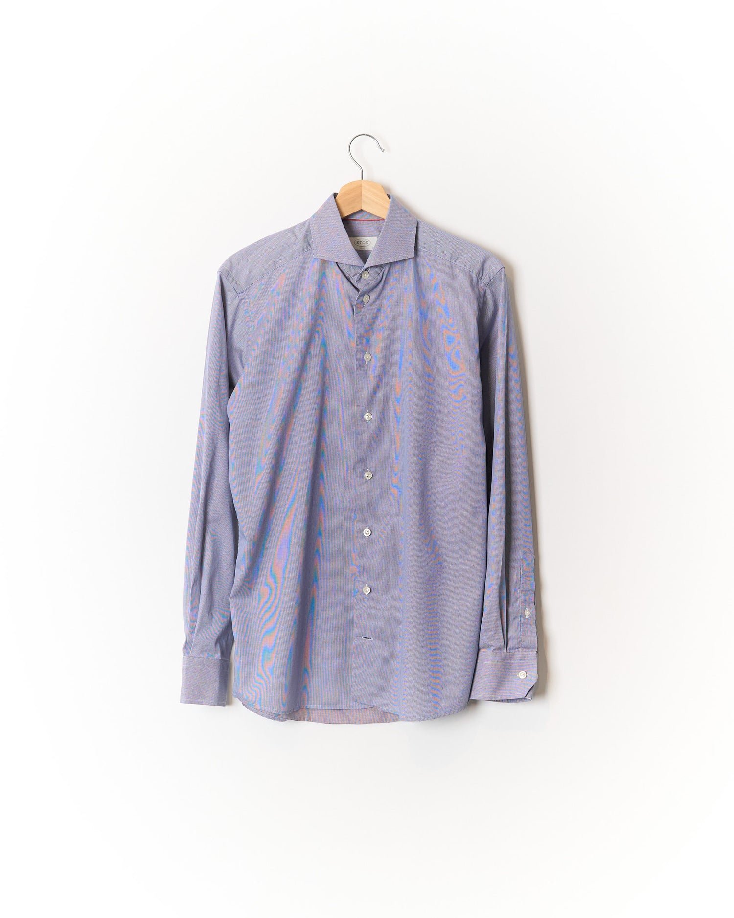 Eton Blue and White Checkered Dotted Slim Cotton Shirt