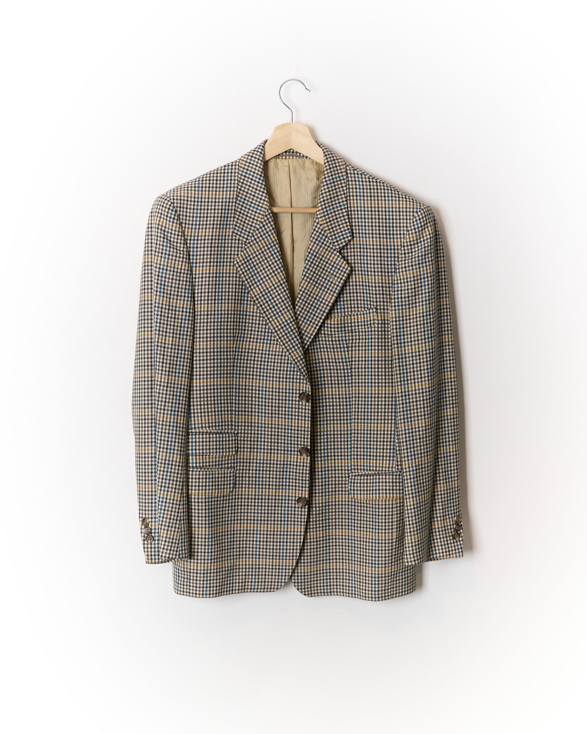 Pierre Laffitte Beige and Brown Checkered Wool Sport Jacket Blazer