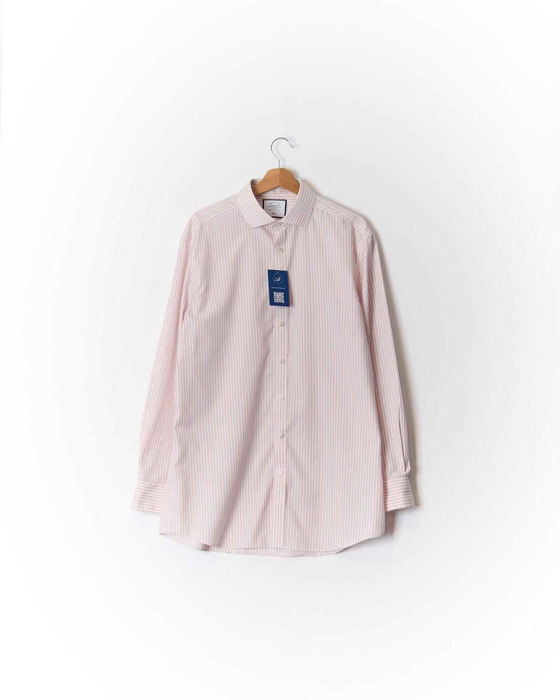 Charles Tyrwhitt Pink and White Striped Slim Fit Non Iron Cotton Shirt