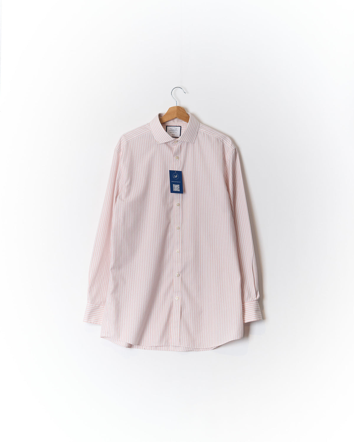 Charles Tyrwhitt Pink and White Striped Slim Fit Non Iron Cotton Shirt