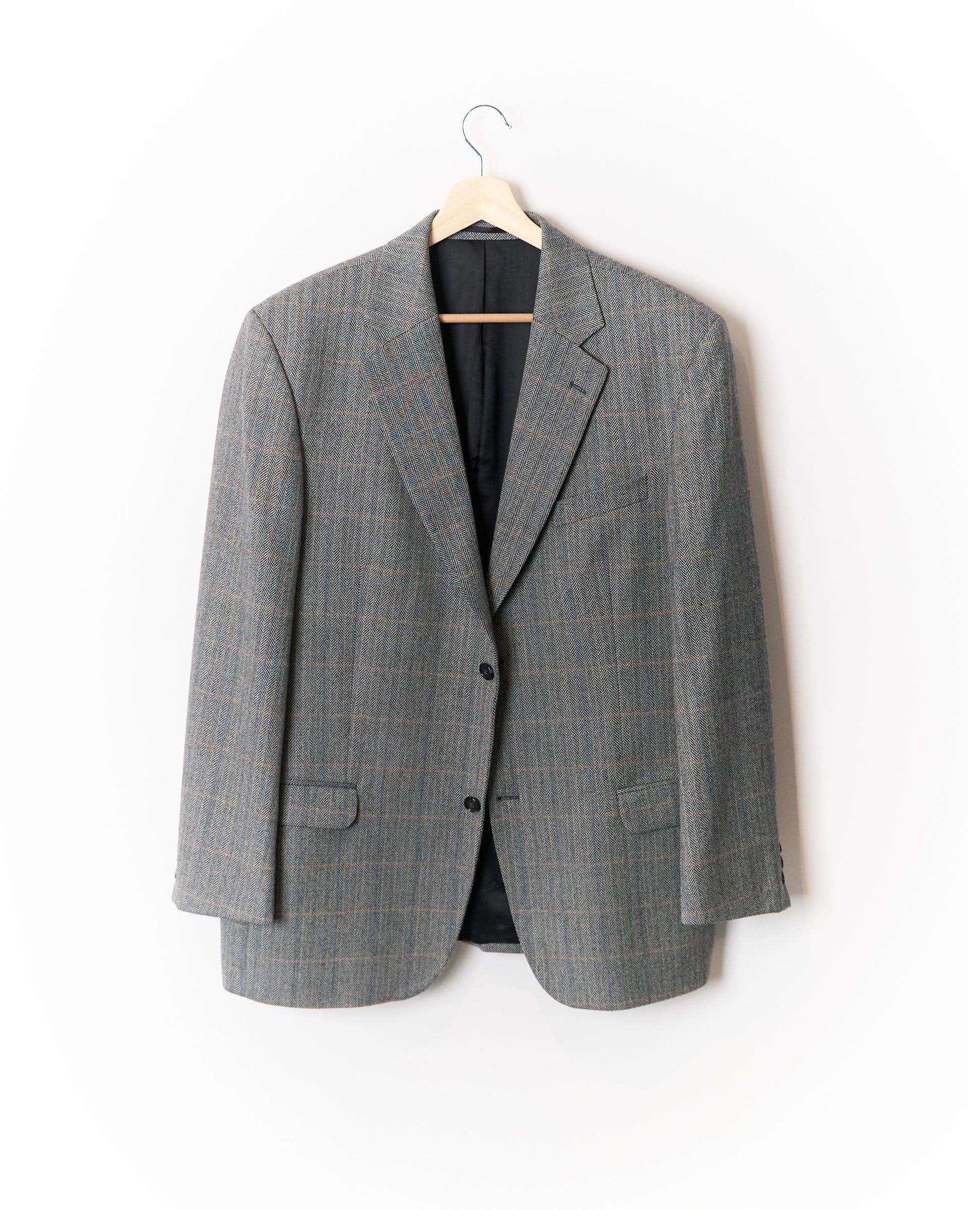 Falbe Grey Checkered Herringbone Virgin Wool Sport Jacket Blazer