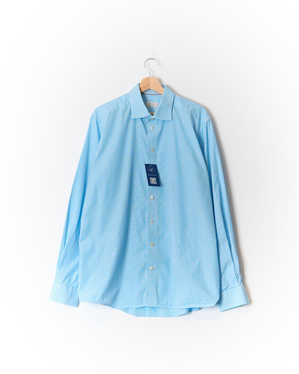 Eton Light Blue and White Striped and Dotted Contemporary Cotton Shirt