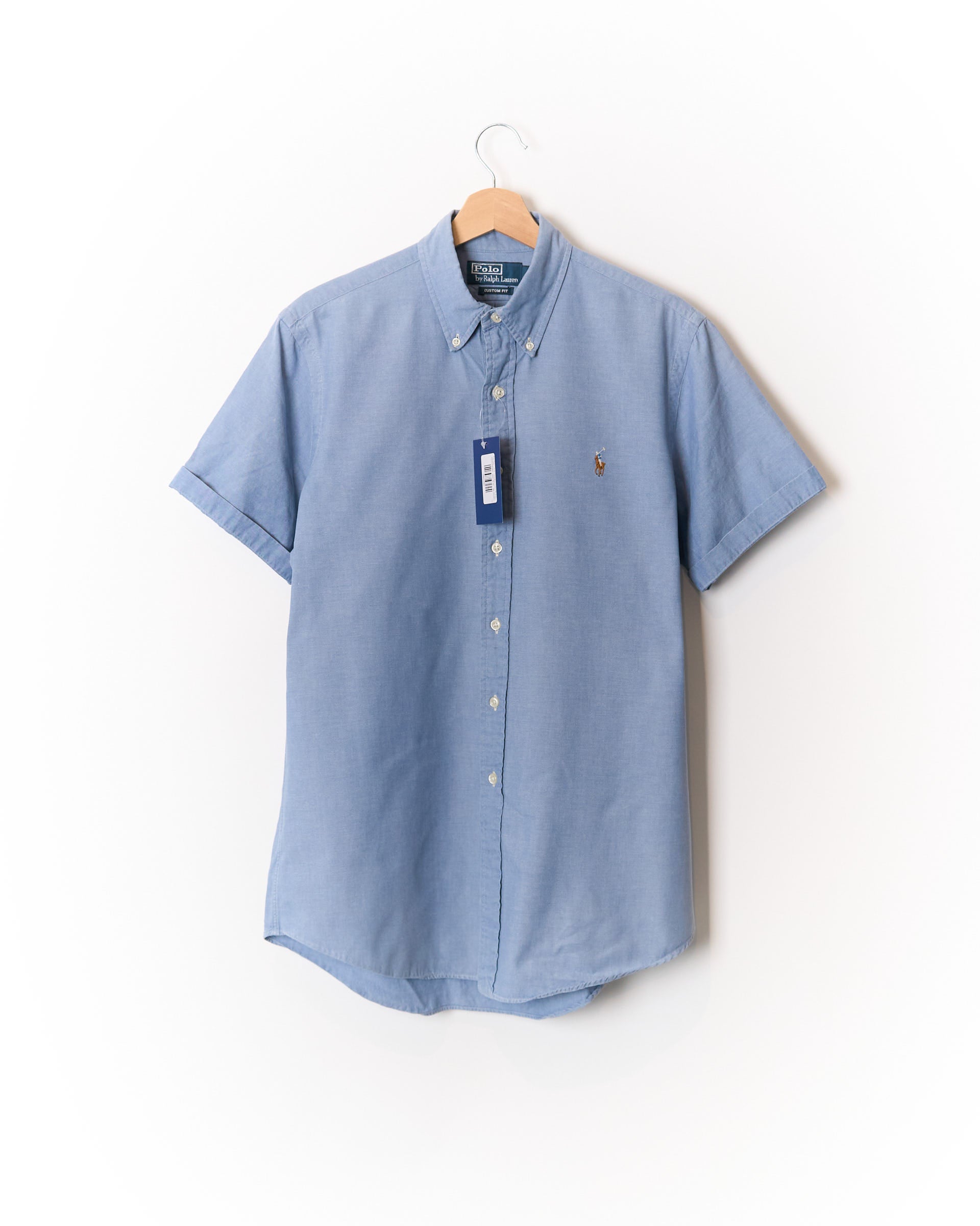 Polo Ralph Lauren Light Blue Custom Fit Button Down Cotton Short Sleeved Shirt