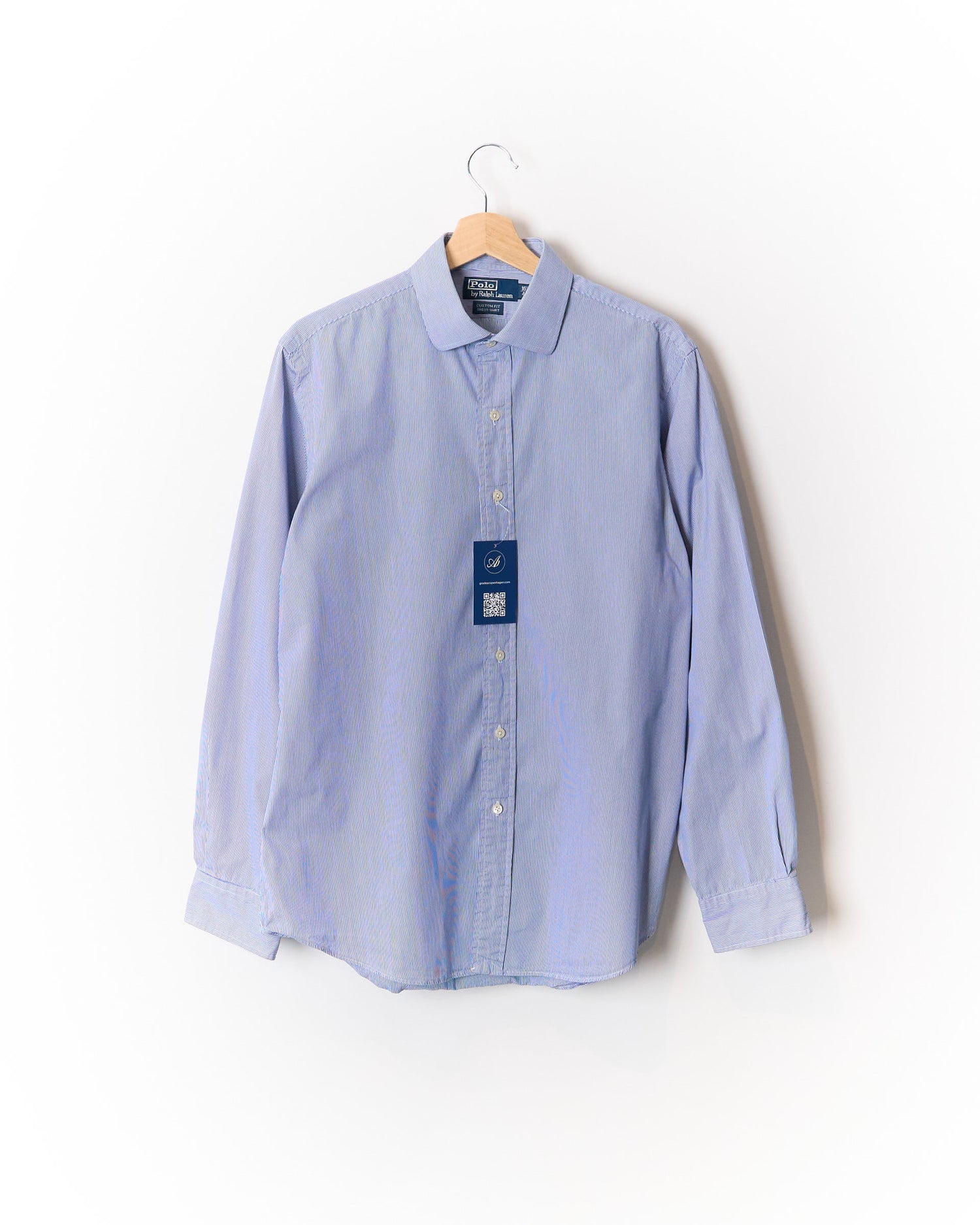 Polo Ralph Lauren Blue and White Custom Fit Cotton Dress Shirt