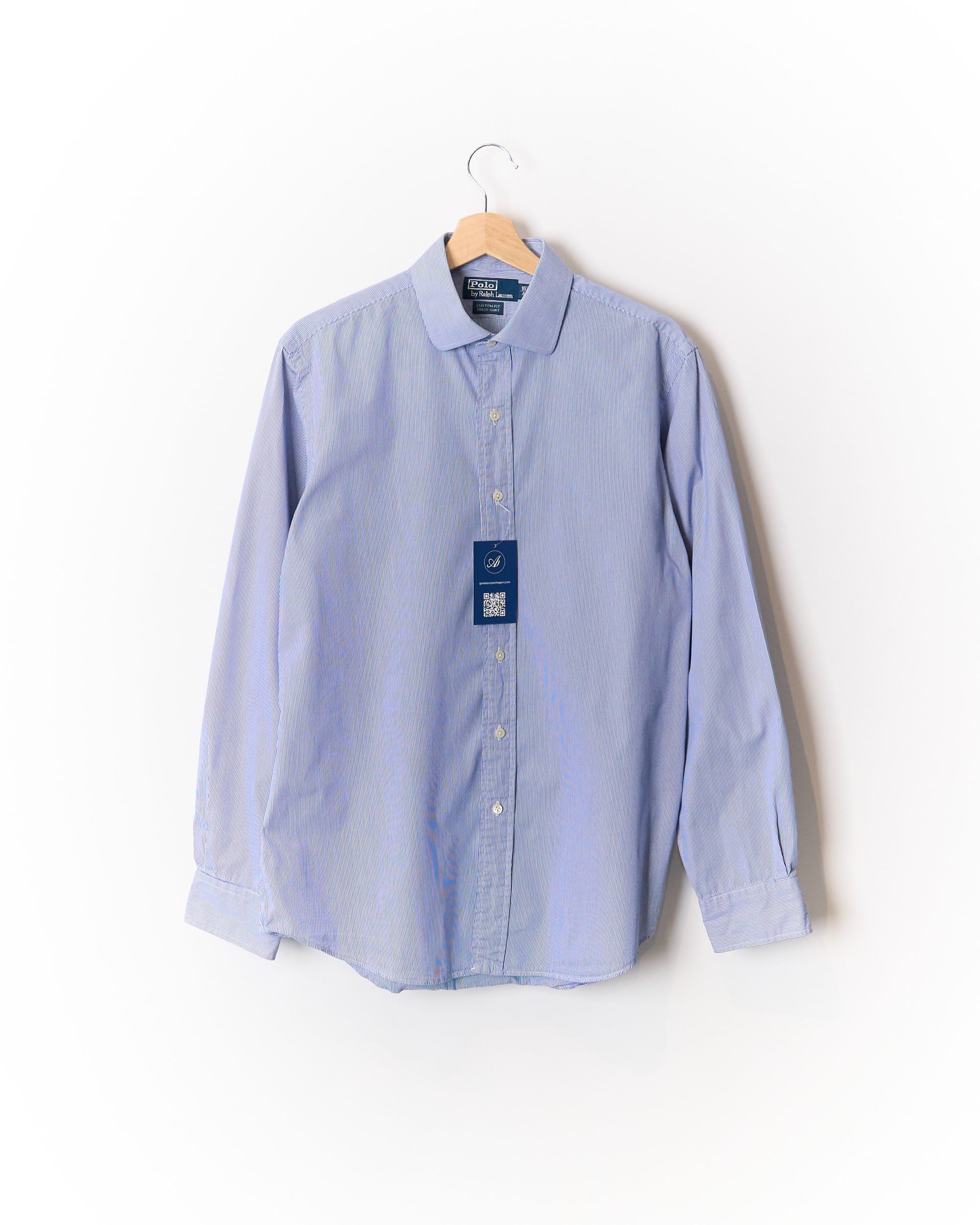Polo Ralph Lauren Blue and White Custom Fit Cotton Dress Shirt