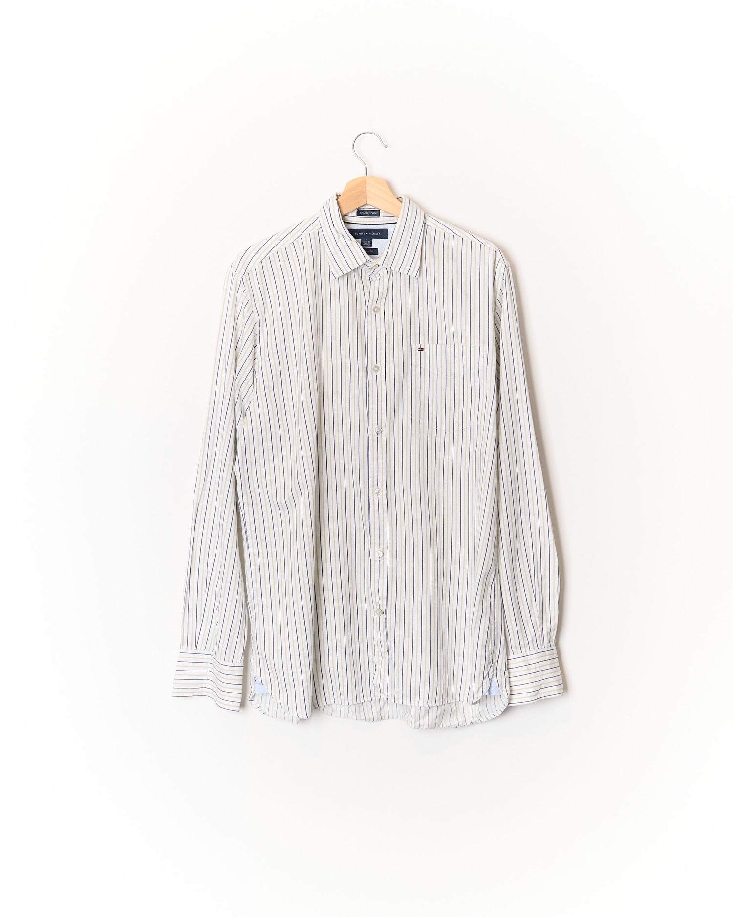 Tommy Hilfiger White, Green and Navy Striped Custom Fit 80&